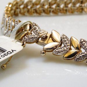 NWT Natural Diamond 24KT Gold 925 Sterling Silver Elegant Tennis Leaf Bracelet